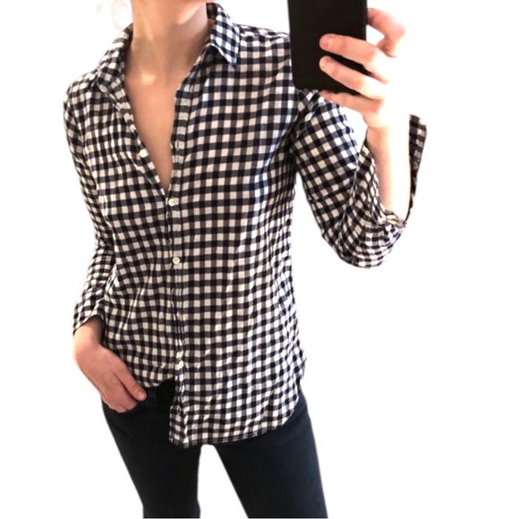 J. Crew navy and white gingham button down shirt - Picture 10 of 16